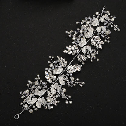 Women Silver Leaf Rhinestones Heabdand Wedding  Hair Jewelry Bridal Hair Accessories for Bride Women