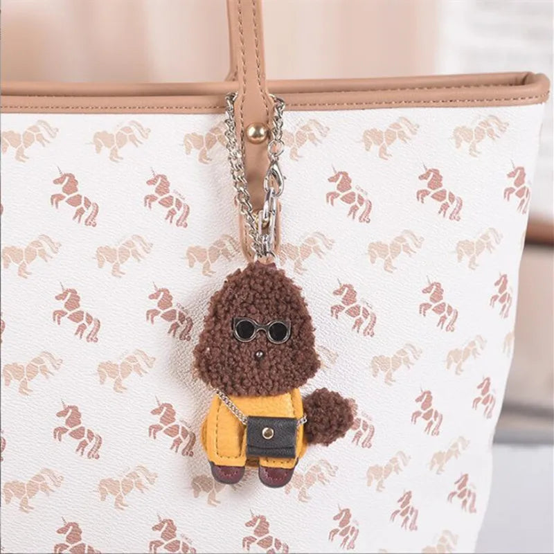 Cute Dog PU Leather Keychain Fashion Women Handbag PU Leather Poodle Keychain Pendant Bag  Men's Car Key Ring Key Chain Pendant