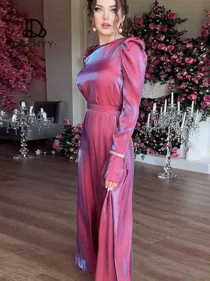 Womens Dresses Spring Summer New Fashion Elegant Quiet Color Sparkling Glass Satin Middle East Saudi Arabia Dubai Women's Dress