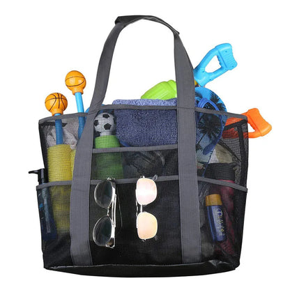 8 Pockets Summer Large Beach Bag For Towels Mesh Durable Beach Bag For Toys Waterproof Underwear Pocket Beach Tote Bag
