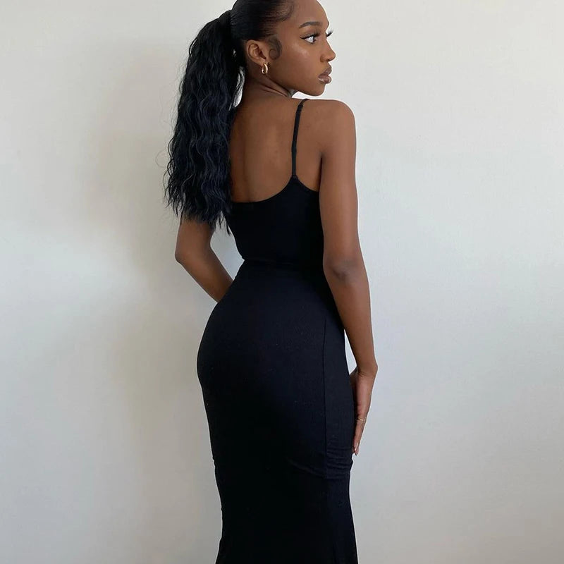 Elegant Bodycon Maxi Dress Women Summer 2024 Sleeveless Backless Sexy Outfits Party Club Sundress Black Birthday Dresses Clothes