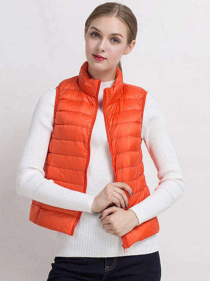 Women Vests 2023 New Autumn Winter Ultra Light Duck Down Vest Female Slim Sleeveless Jacket Windproof Warm Puffer Waistcoat 4XL