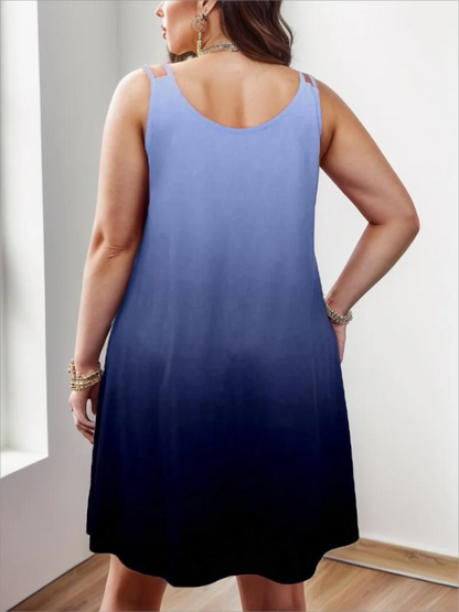 Plus Size European and American Cross Border New Women's Clothing Sleeveless Round Neck Gradient Dress