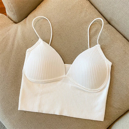 V-Neck Camisole Women Sexy Stretch Push Up Bra with Chest Pads Knitted Crop Top for Female Short Tube Top Tops Bralette Y2k