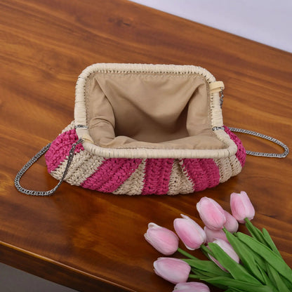 Fashion Striped Straw Clutch Bag Casaul Shell Paper Woven Women Shoulder Crossbody Bags Handmade Summer Beach Bag 2024Bali Purse