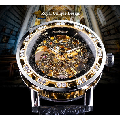 Rhinestone-Adorned Skeleton Timepiece Watch