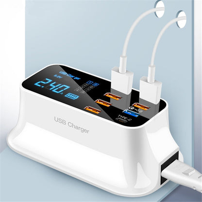 Fast Desktop Phone Charger with LED Display and 8-Port USB Adapter