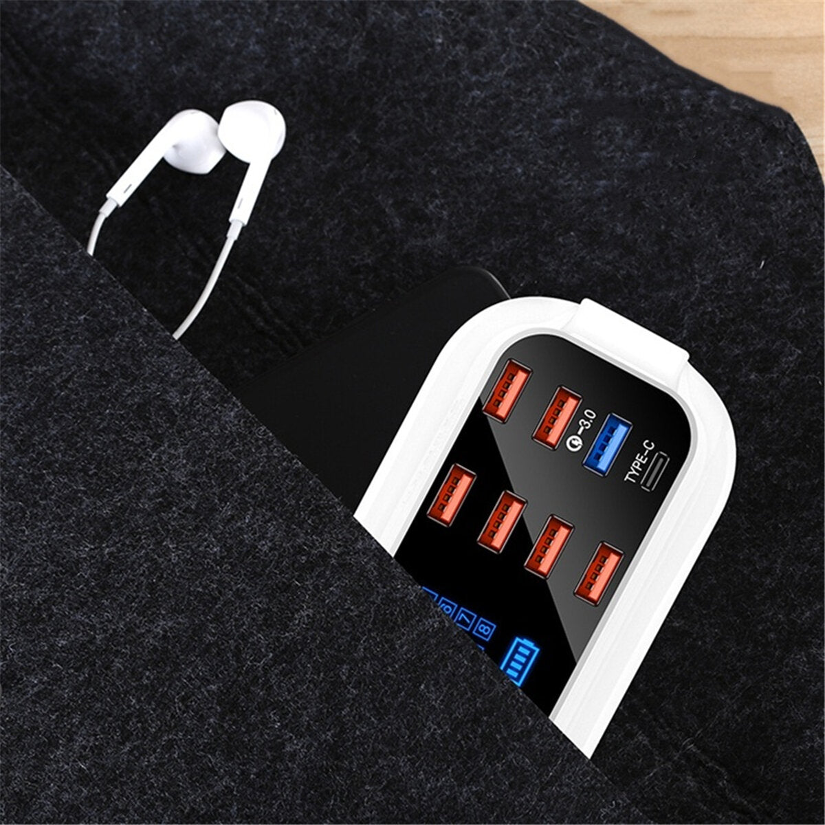 Fast Desktop Phone Charger with LED Display and 8-Port USB Adapter