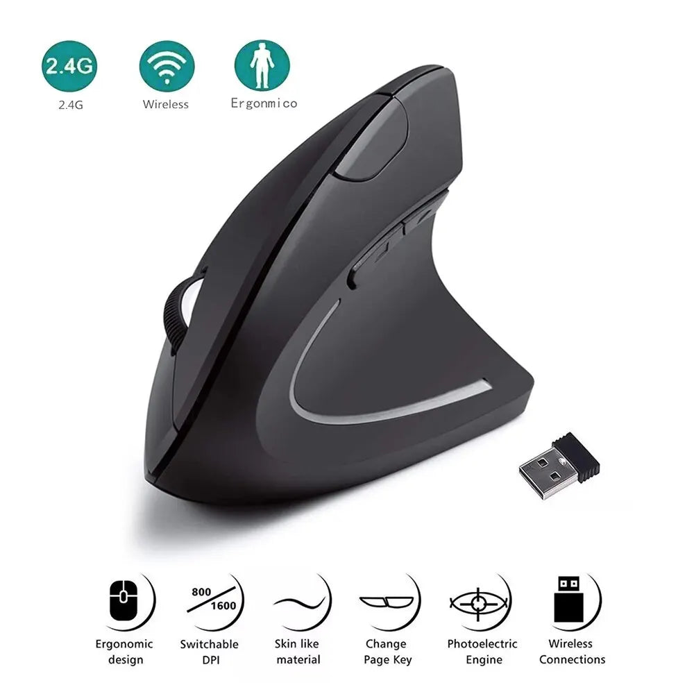 Souris Verticale Ergonomique Sans Fil, 2.4GHz, 3 Réglables, Ug I 800/1200/1600, 6 lèvent pour Ordinateur Portable, PC de Bureau