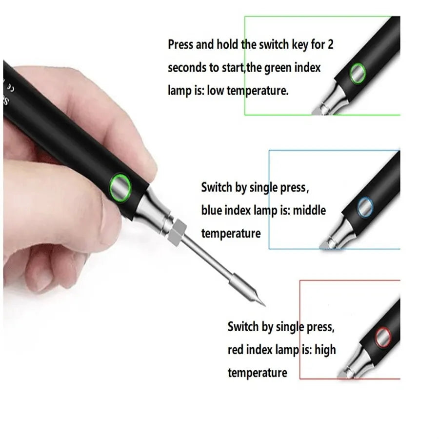 Stylo à souder électrique sans fil, aste, réglage de la température, portable, USB, 5V, 8W, kit de pointe 623