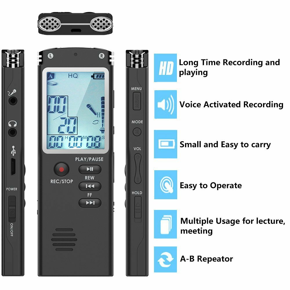 Professional T60 Digital Voice Recorder – USB, High-Capacity, Long Recording Time