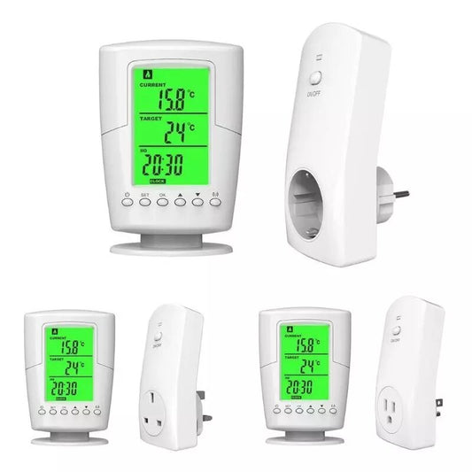 White Wireless Intelligent Thermostat Socket with LCD for Home