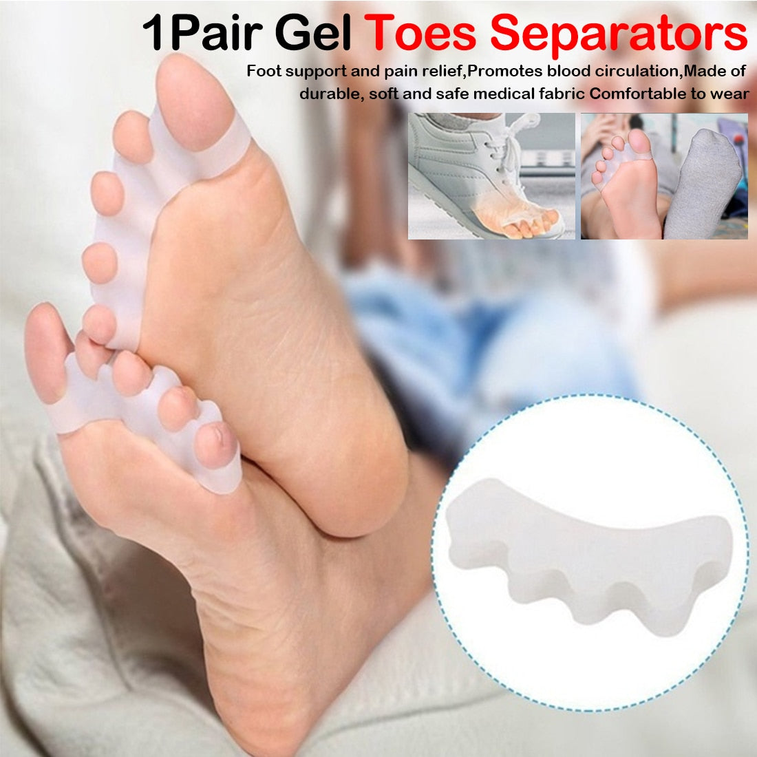 Silicone Toe Spacers – Comfortable 1 Pair for Foot Alignment and Pain Relief