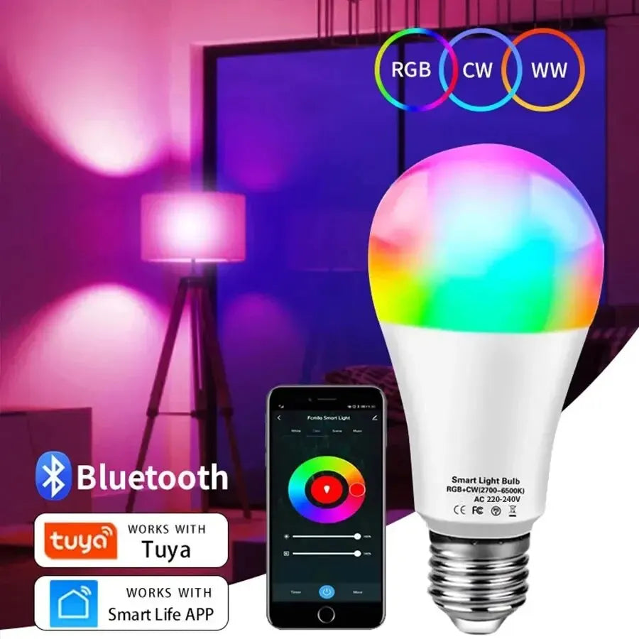 Tuya Smart LED Ampoule E27 APP Contrôle Dimmable Lumière Bluetooth RGB Lampe 220V Chambre Décoration Partie Éclairage Smart Life