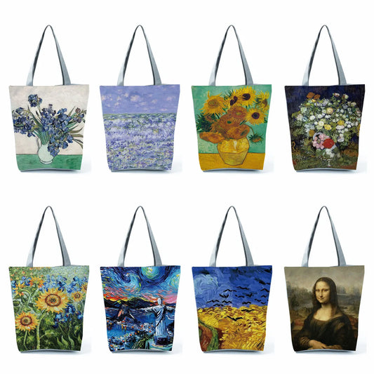 New Van Gogh Oil Painting Canvas Tote Bag Retro Art Fashion Travel Bags Women Leisure Eco Shopping High Quality Foldable Handbag