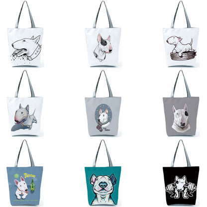 Color Painting Funny Bull Terrier Dog Print Shopping Bags Animal Tote Women School Traveling Shoulder Bag Ladies Casual Handbag