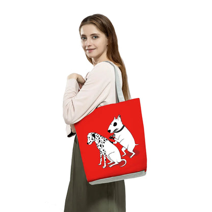 Color Painting Funny Bull Terrier Dog Print Shopping Bags Animal Tote Women School Traveling Shoulder Bag Ladies Casual Handbag