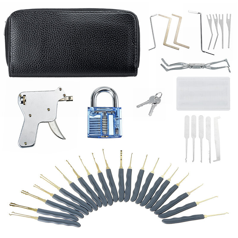 Transparent Practice Padlock with 40-Piece Lock Pick Set and Key Extractor