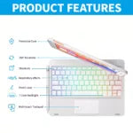 2-in-1 Bluetooth Keyboard & Case for iPad – Aluminum, 7-Color Backlight, 360° Rotation