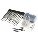 Transparent Practice Padlock with 15-Piece Lock Pick Set and Key Extractor Tool