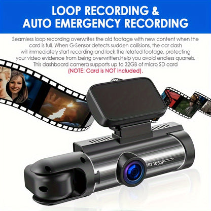 1080P Dual Camera, Dash Cam For Cars, Front And Inside, Car Camera With IR Night Vision, Loop Recording, Wide Angle Car DVR Camera With 3.16 Inch IPS Screen, Dual Lens Car Dashboard Video Cam