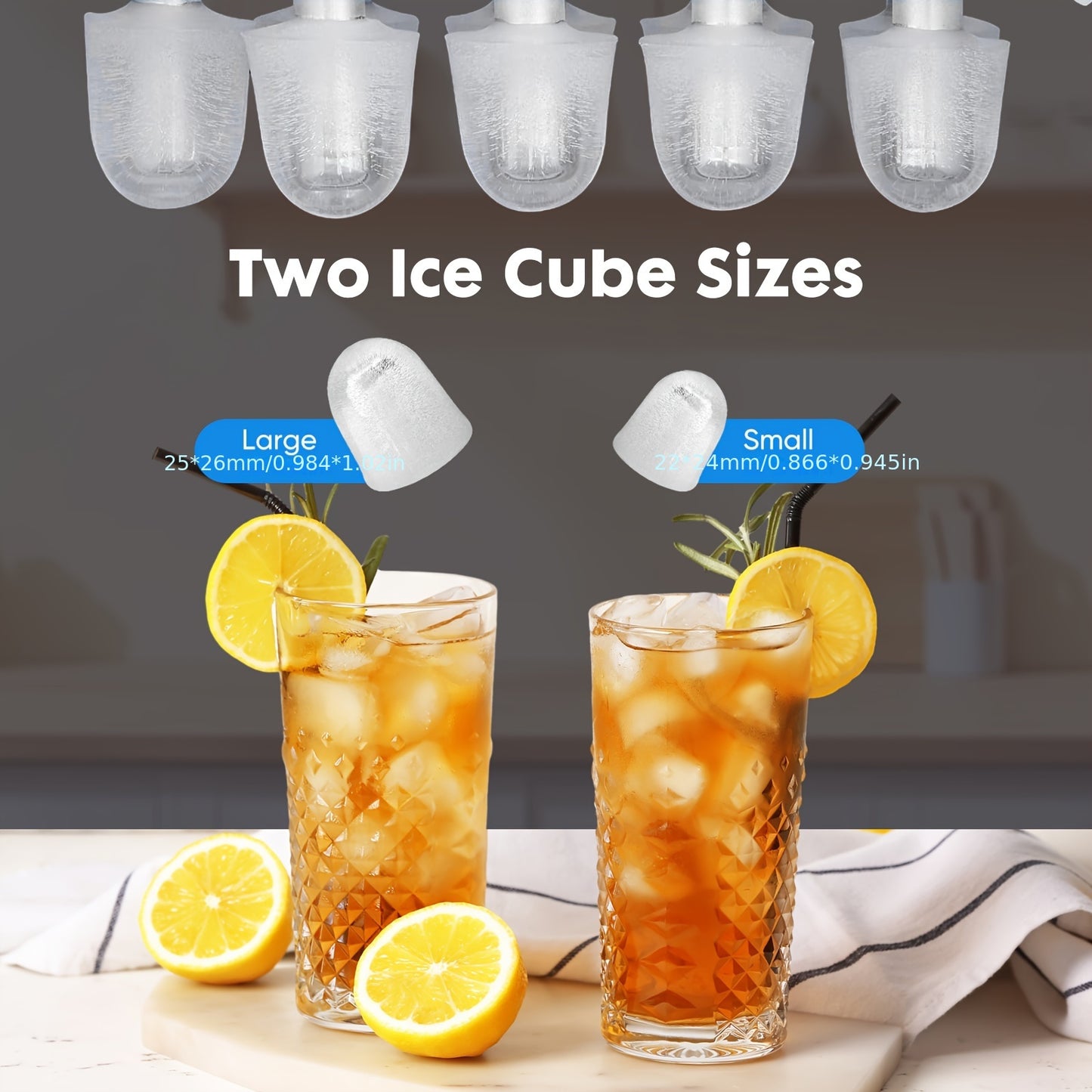 Portable Ice Maker With Ice Scoop, 9 Ice Cubes In 6 Minutes, 26.5lbs/24Hrs, Self-Cleaning With 2 Sizes Of Bullet Ice For Kitchen Countertop, Office