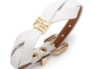 Vintage Leather Women’s Bracelet with Stainless Steel Letter Detail – Solid Color Adjustable Bracele