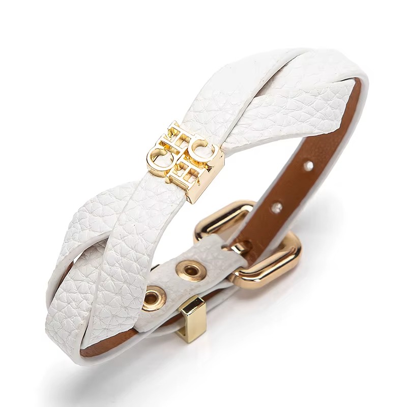 Vintage Leather Women’s Bracelet with Stainless Steel Letter Detail – Solid Color Adjustable Bracele