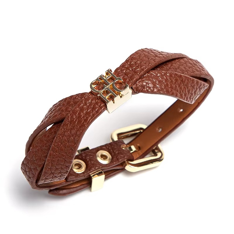 Vintage Leather Women’s Bracelet with Stainless Steel Letter Detail – Solid Color Adjustable Bracele - Image 6